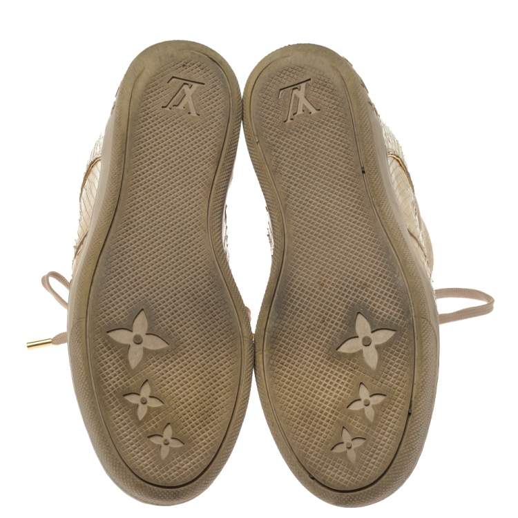 Pre Owned  Louis Vuitton Beige Monogram Suede And Python Cliff Top Sneaker Boots Size 39