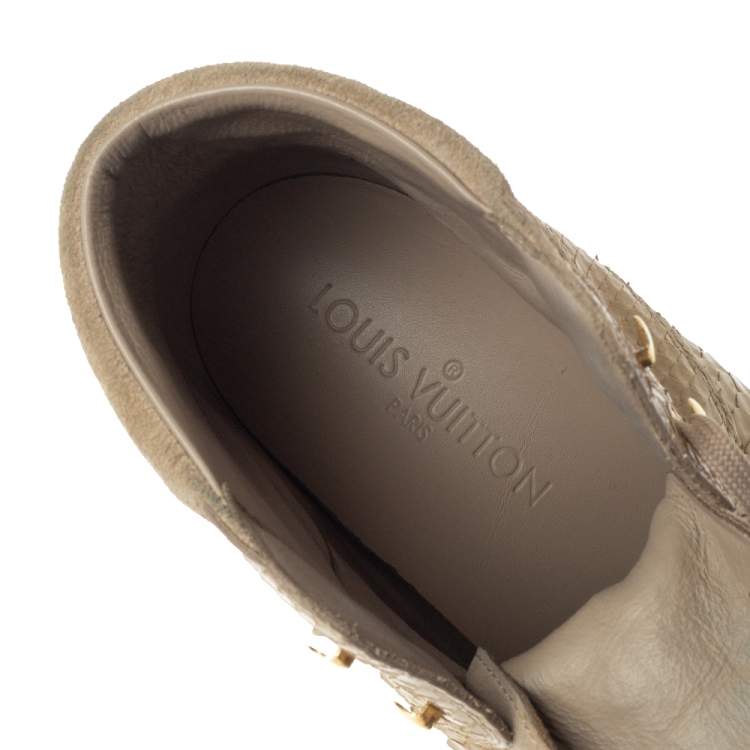 Pre Owned  Louis Vuitton Beige Monogram Suede And Python Cliff Top Sneaker Boots Size 39
