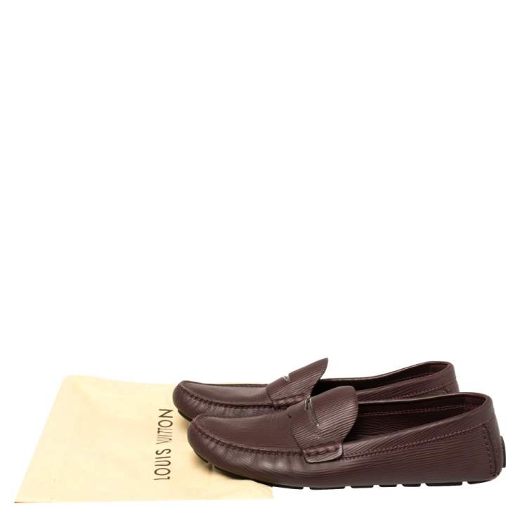 Pre Owned Louis Vuitton Burgundy Epi Leather Shade Penny Loafers Size 42.5