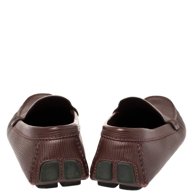 Pre Owned Louis Vuitton Burgundy Epi Leather Shade Penny Loafers Size 42.5
