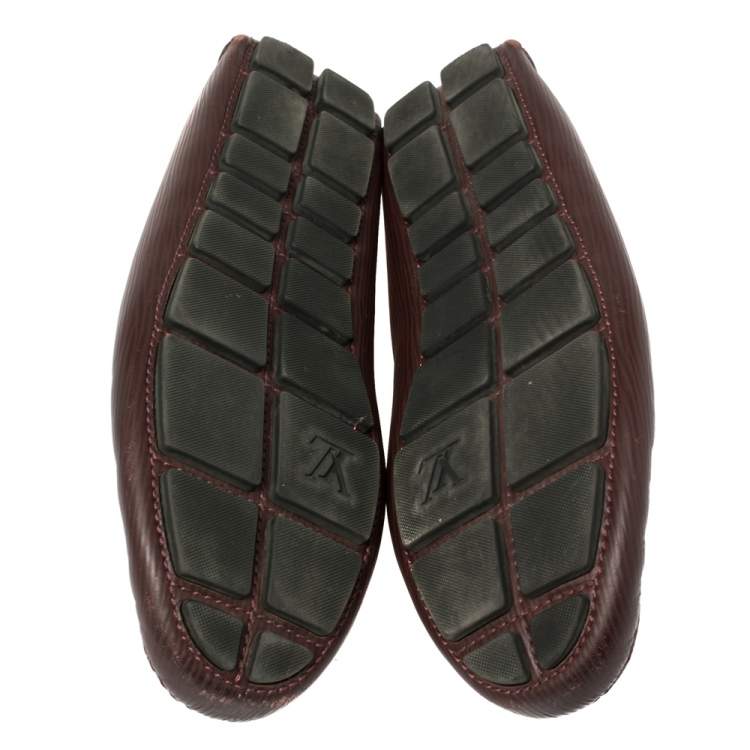 Pre Owned Louis Vuitton Burgundy Epi Leather Shade Penny Loafers Size 42.5