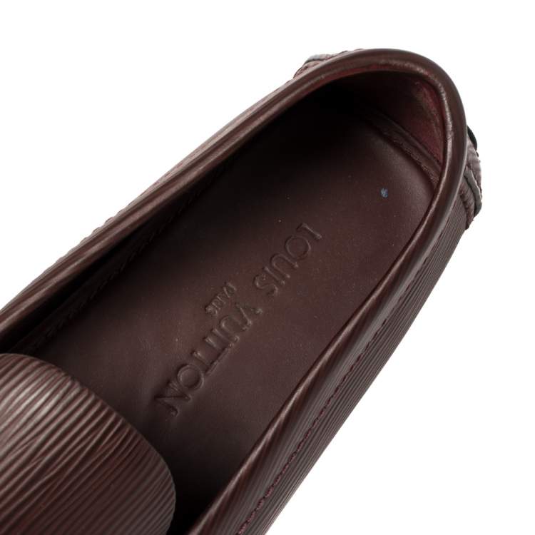 Pre Owned Louis Vuitton Burgundy Epi Leather Shade Penny Loafers Size 42.5