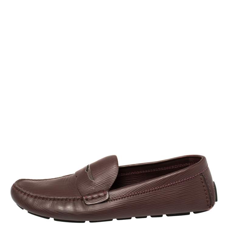 Pre Owned Louis Vuitton Burgundy Epi Leather Shade Penny Loafers Size 42.5
