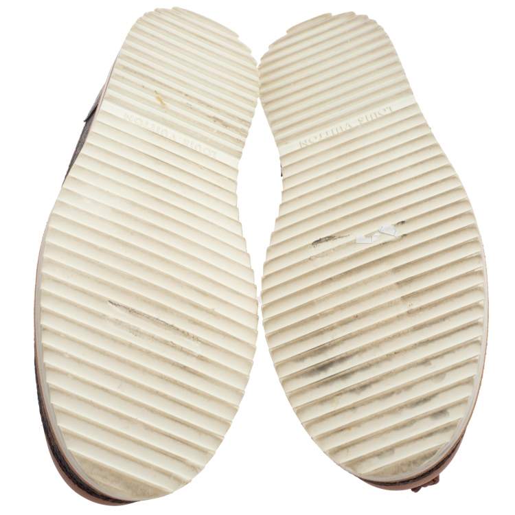 Pre Owned Louis Vuitton Brown Monogram Leather Summerland Boat Moccasins Size 40.5