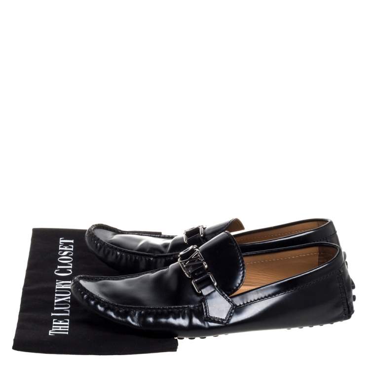 Pre Owned Louis Vuitton Black Leather Hockenheim Loafers Size 42