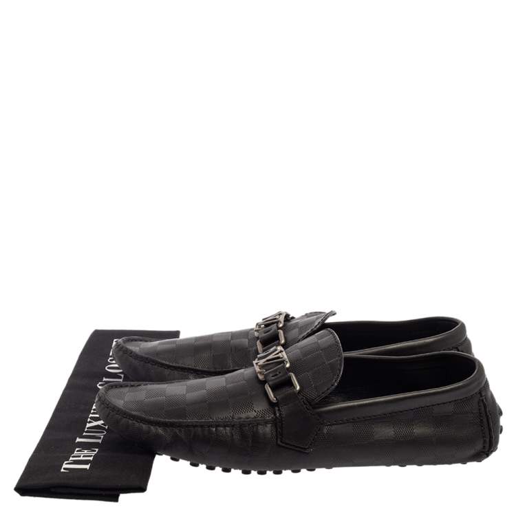 Pre Owned Louis Vuitton Black Damier Embossed Leather Hockenheim Slip On Loafers Size 42