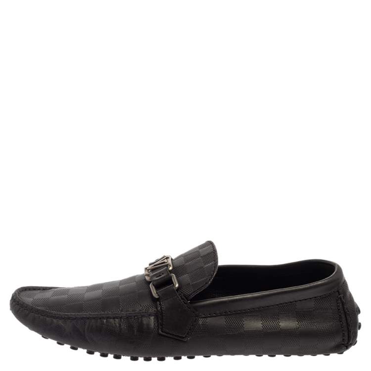 Pre Owned Louis Vuitton Black Damier Embossed Leather Hockenheim Slip On Loafers Size 42