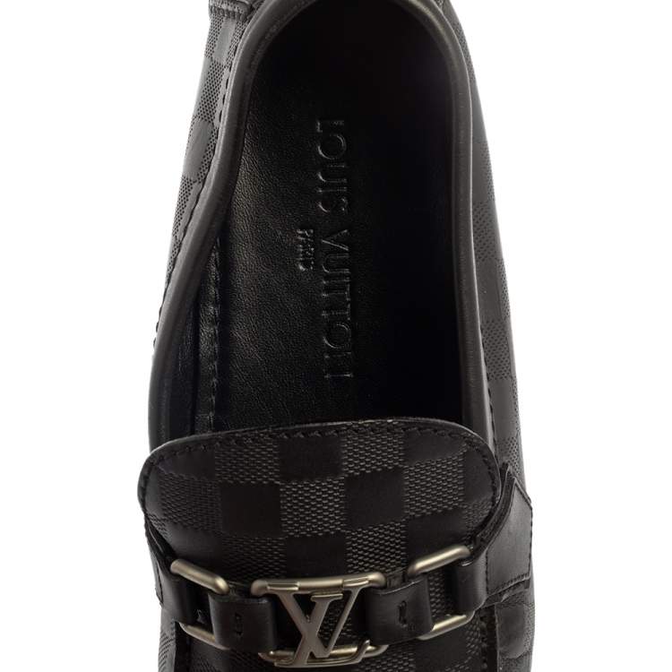 Pre Owned Louis Vuitton Black Damier Embossed Leather Hockenheim Slip On Loafers Size 42