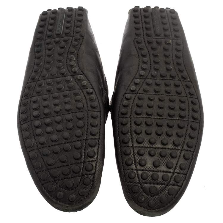 Pre Owned Louis Vuitton Black Damier Embossed Leather Hockenheim Slip On Loafers Size 42