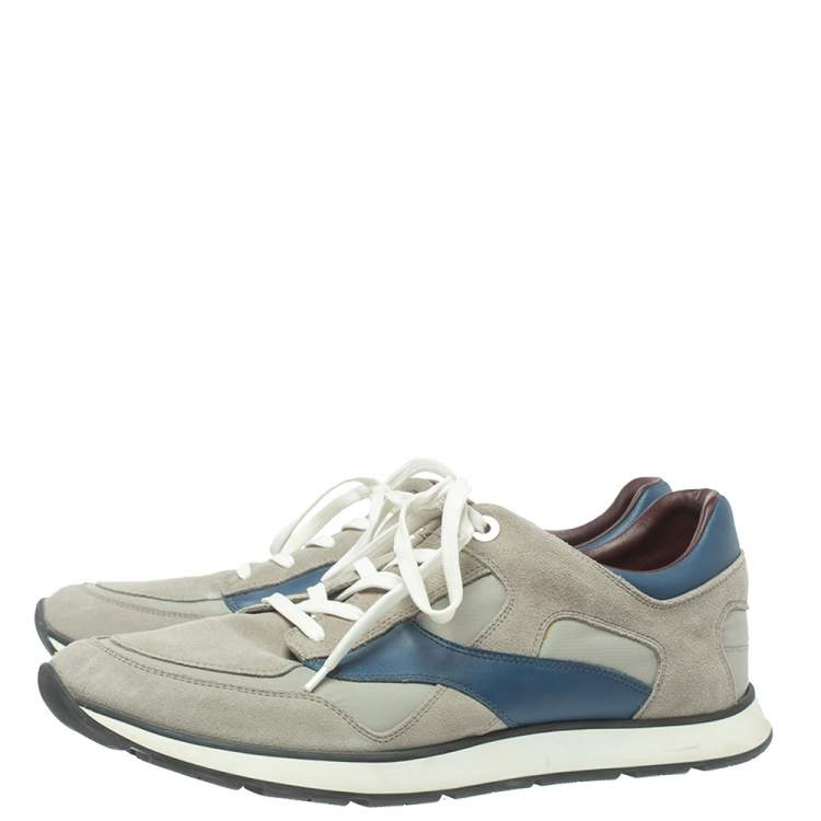 Pre Owned Louis Vuitton Grey Suede And Leather Miles Lace Up Sneakers Size 44.5