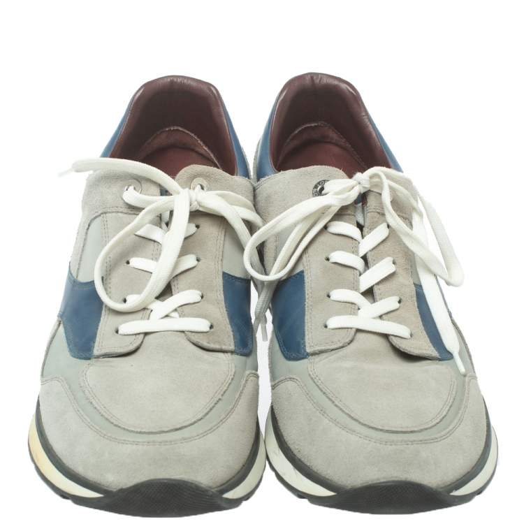Pre Owned Louis Vuitton Grey Suede And Leather Miles Lace Up Sneakers Size 44.5