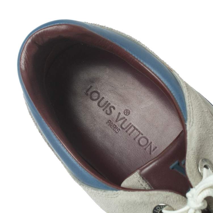 Pre Owned Louis Vuitton Grey Suede And Leather Miles Lace Up Sneakers Size 44.5