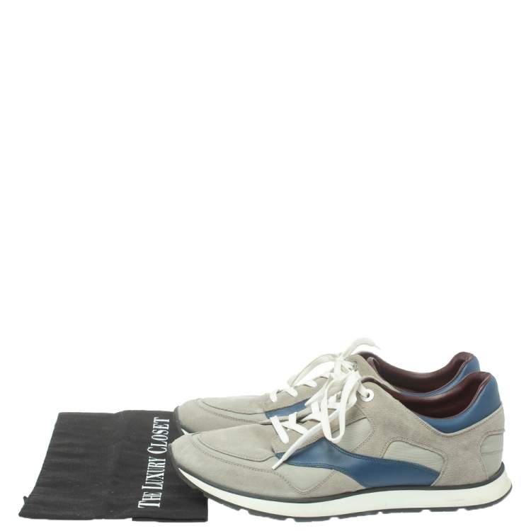 Pre Owned Louis Vuitton Grey Suede And Leather Miles Lace Up Sneakers Size 44.5