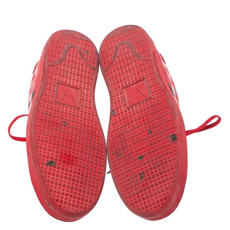 Pre Owned Louis Vuitton Red Suede And Leather Damier Infini Frontrow Sneakers Size 42