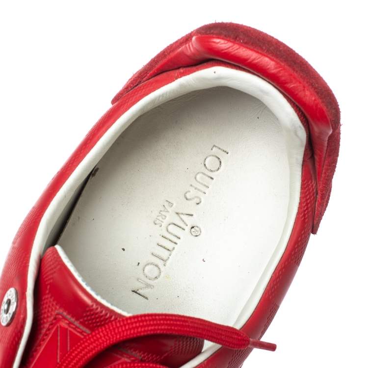 Pre Owned Louis Vuitton Red Suede And Leather Damier Infini Frontrow Sneakers Size 42