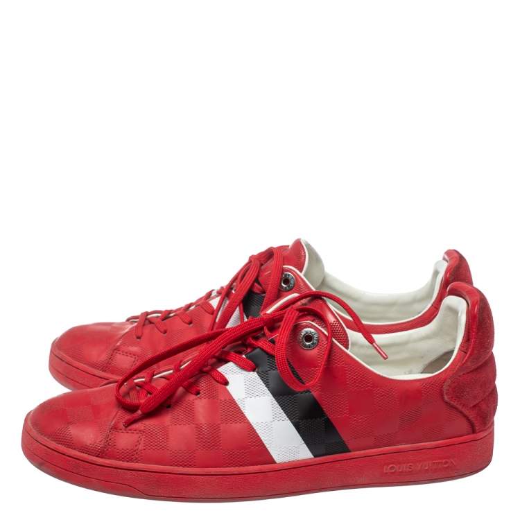 Pre Owned Louis Vuitton Red Suede And Leather Damier Infini Frontrow Sneakers Size 42