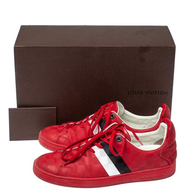Pre Owned Louis Vuitton Red Suede And Leather Damier Infini Frontrow Sneakers Size 42
