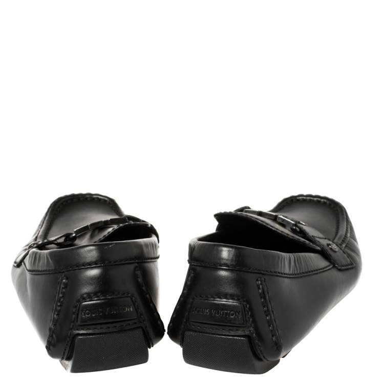 Pre Owned Louis Vuitton Black Glossy Leather Montaigne Moccasins Size 39.5