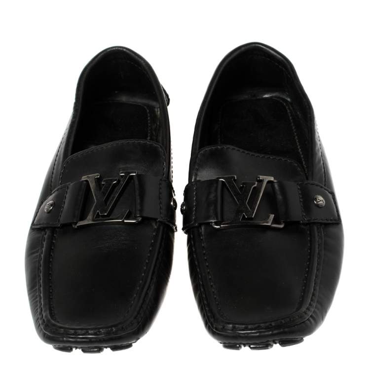 Pre Owned Louis Vuitton Black Glossy Leather Montaigne Moccasins Size 39.5