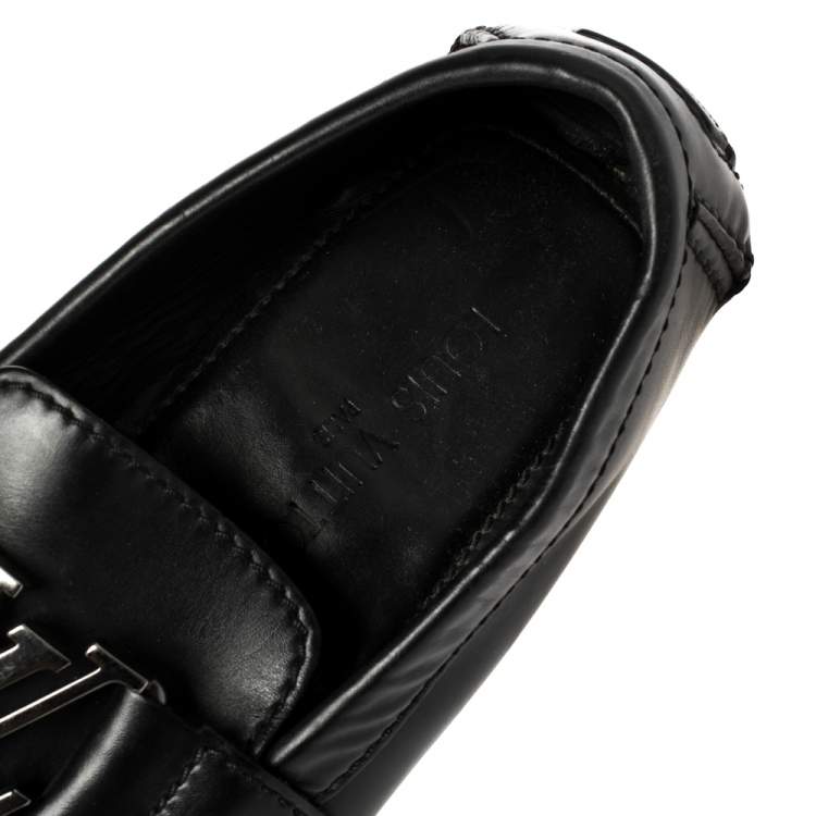 Pre Owned Louis Vuitton Black Glossy Leather Montaigne Moccasins Size 39.5
