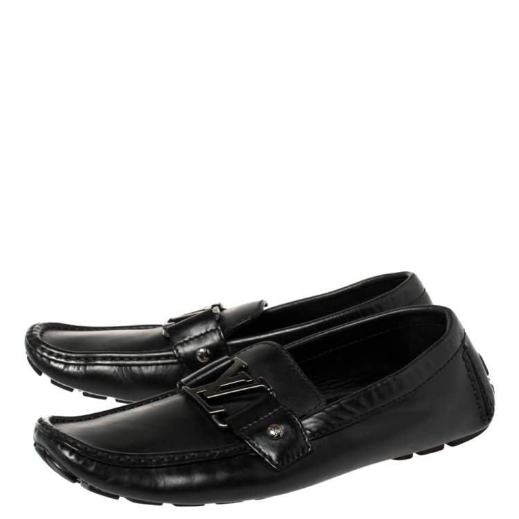 Pre Owned Louis Vuitton Black Glossy Leather Montaigne Moccasins Size 39.5