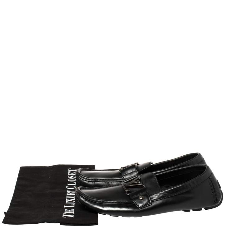 Pre Owned Louis Vuitton Black Glossy Leather Montaigne Moccasins Size 39.5