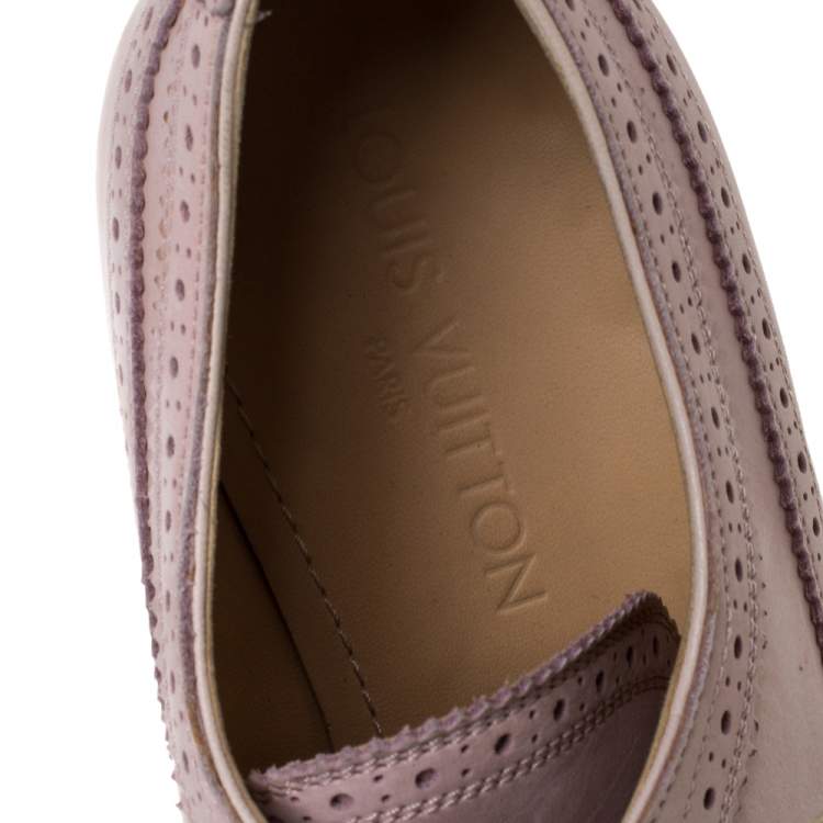 Pre Owned Louis Vuitton Pink Brogue Nubuck Leather Melrose Derby Size 43