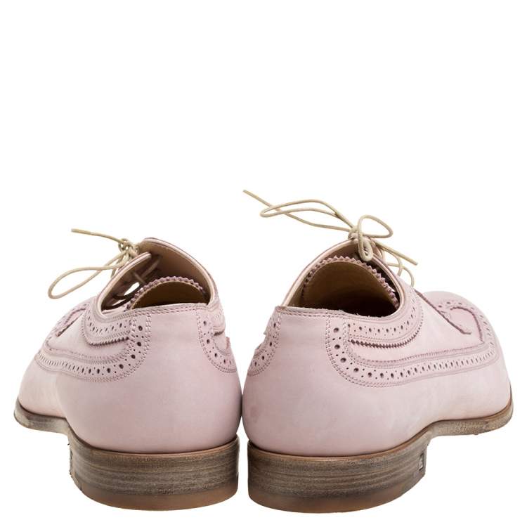 Pre Owned Louis Vuitton Pink Brogue Nubuck Leather Melrose Derby Size 43