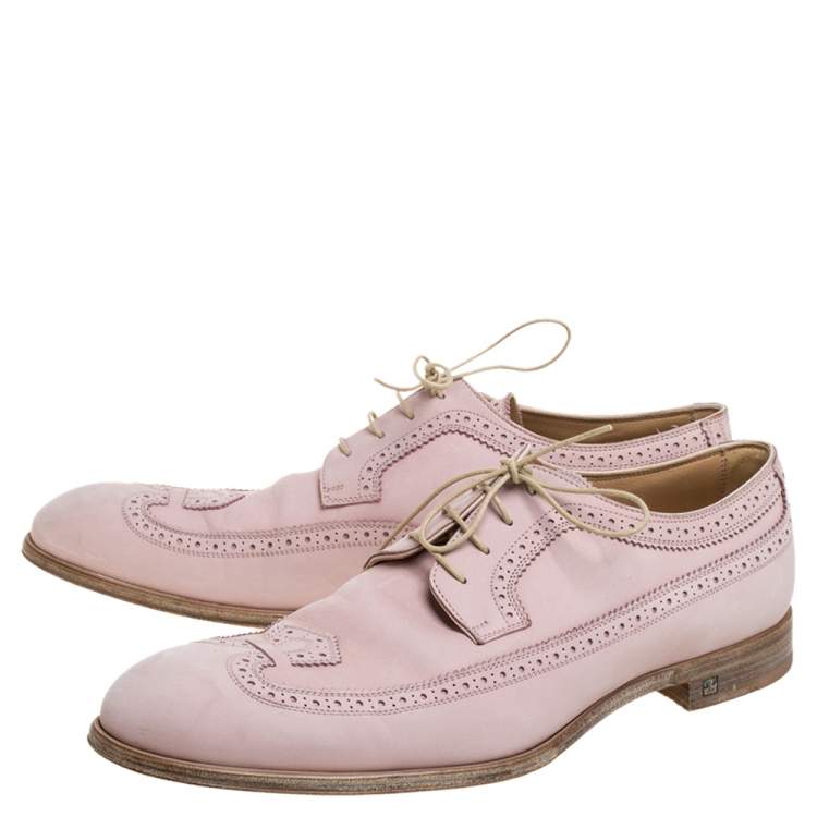 Pre Owned Louis Vuitton Pink Brogue Nubuck Leather Melrose Derby Size 43