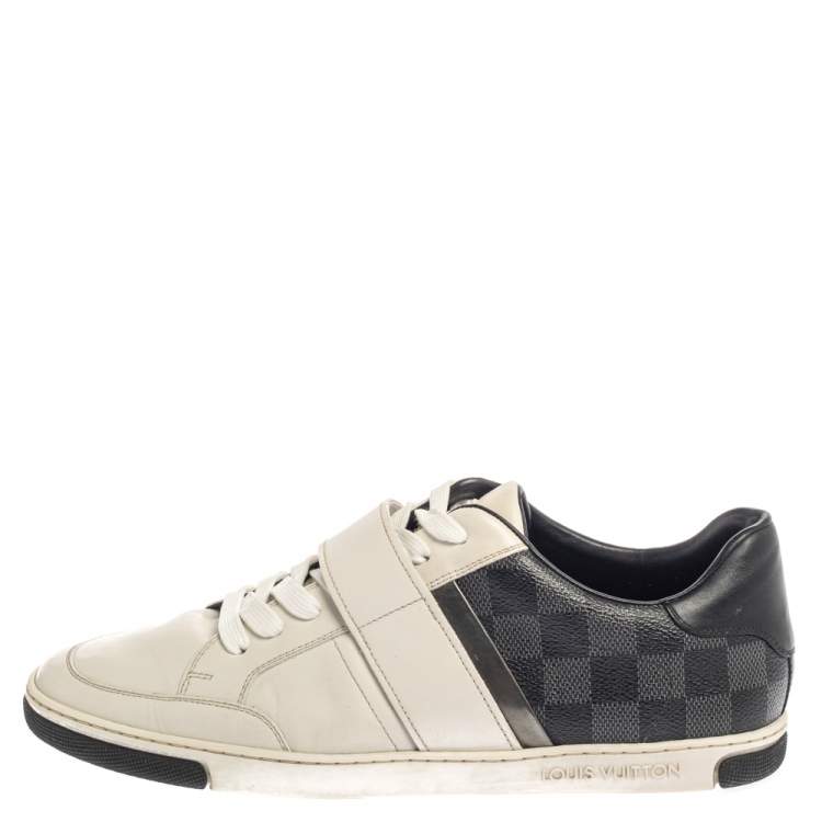 Pre Owned Louis Vuitton White Leather And Damier Graphite Canvas Low Top Sneakers Size 40