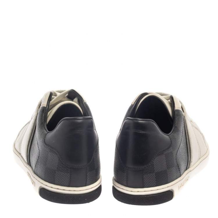 Pre Owned Louis Vuitton White Leather And Damier Graphite Canvas Low Top Sneakers Size 40