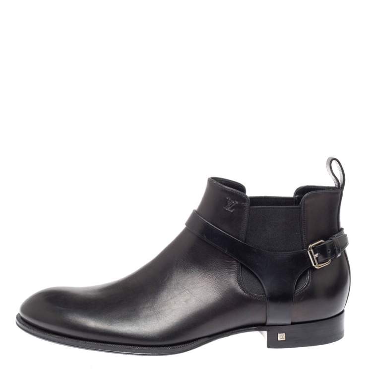 Pre Owned Louis Vuitton Black Leather Greenwich Ankle Boots Size 42.5