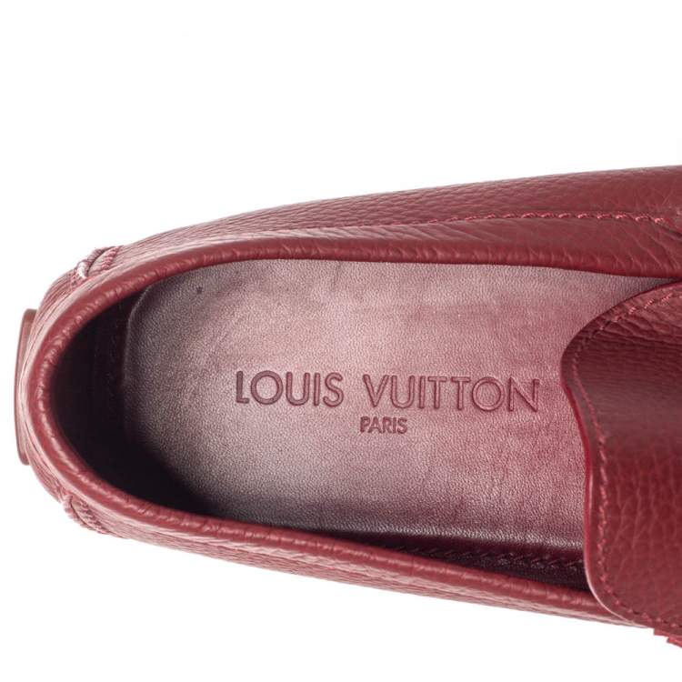 Pre Owned Louis Vuitton Red Leather Hockenheim Slip On Loafers Size 43