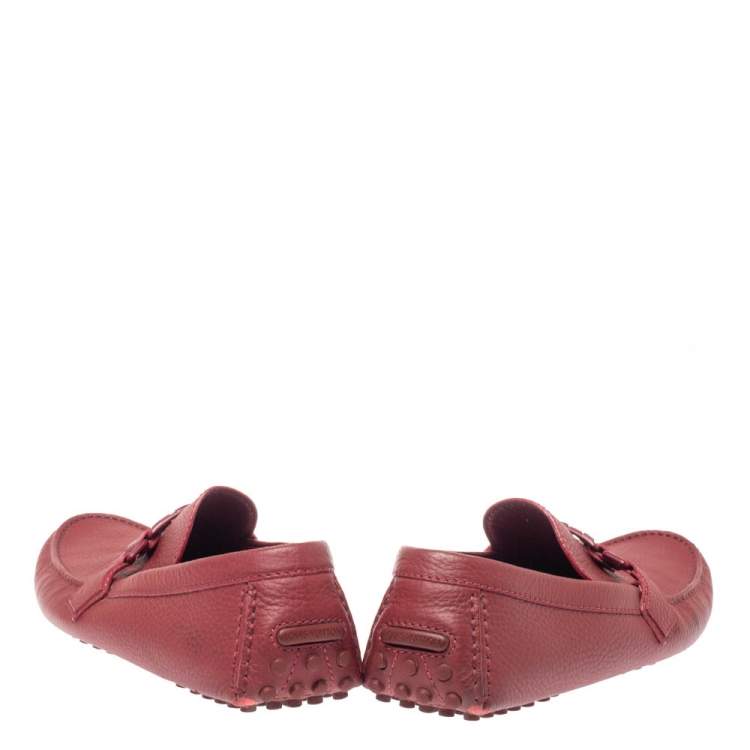 Pre Owned Louis Vuitton Red Leather Hockenheim Slip On Loafers Size 43