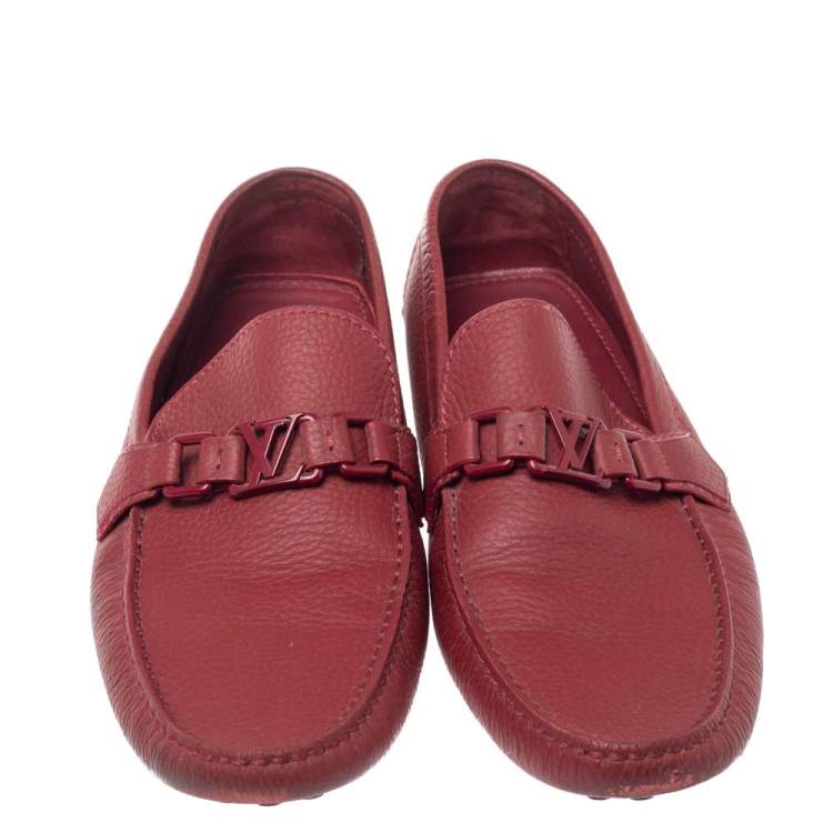 Pre Owned Louis Vuitton Red Leather Hockenheim Slip On Loafers Size 43