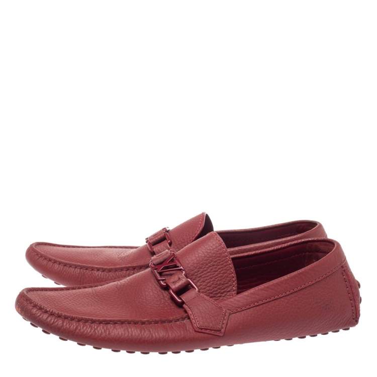 Pre Owned Louis Vuitton Red Leather Hockenheim Slip On Loafers Size 43