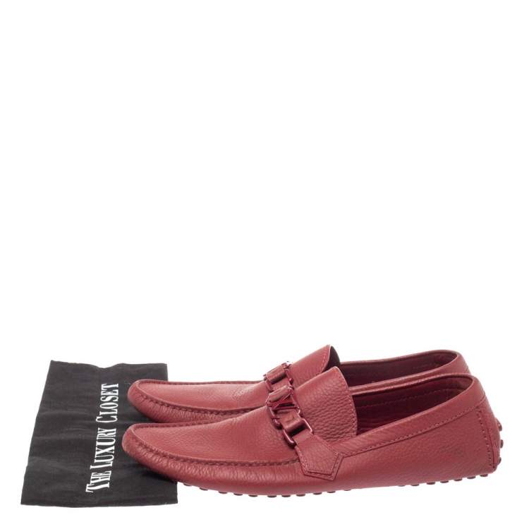 Pre Owned Louis Vuitton Red Leather Hockenheim Slip On Loafers Size 43