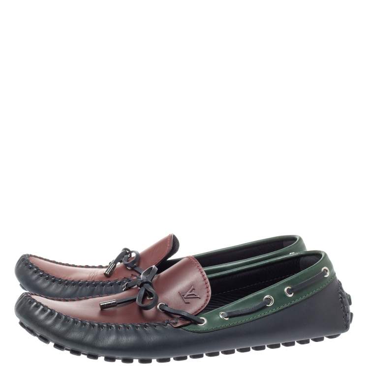 Pre Owned Louis Vuitton Tricolor Leather Arizona Slip On Loafers Size 46.5