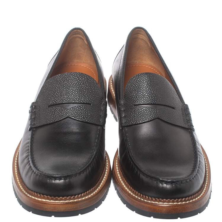 Pre Owned Louis Vuitton Black Leather Slip On Loafers Size 45