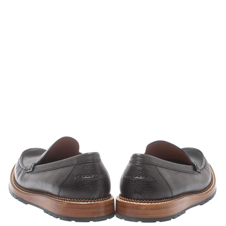 Pre Owned Louis Vuitton Black Leather Slip On Loafers Size 45