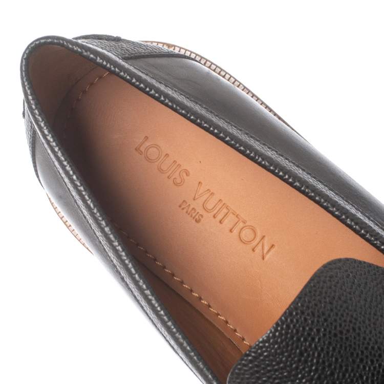 Pre Owned Louis Vuitton Black Leather Slip On Loafers Size 45