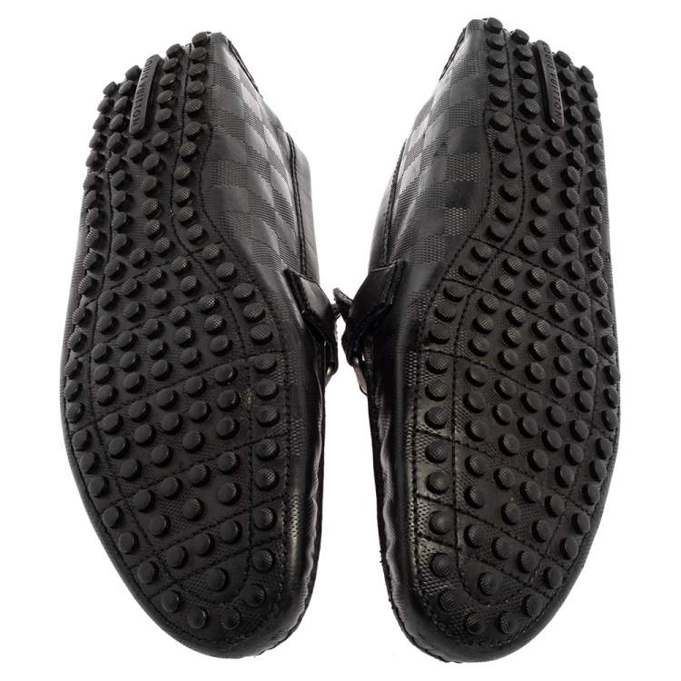 Pre Owned Louis Vuitton Black Leather Damier Infini Hockenheim Moccasins Size 43