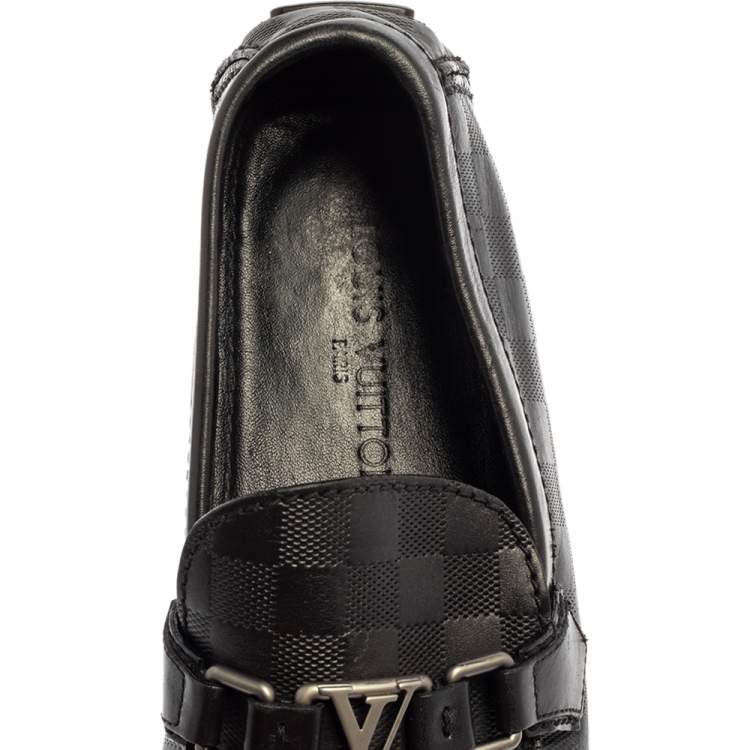 Pre Owned Louis Vuitton Black Leather Damier Infini Hockenheim Moccasins Size 43