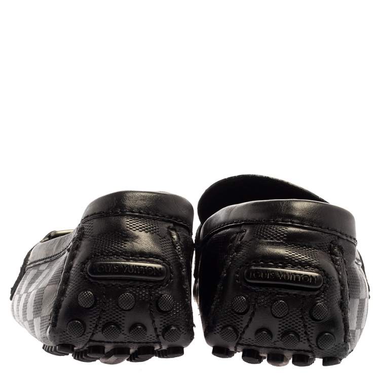 Pre Owned Louis Vuitton Black Leather Damier Infini Hockenheim Moccasins Size 43