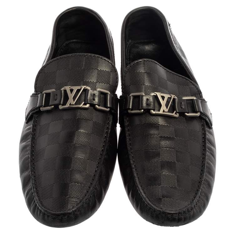 Pre Owned Louis Vuitton Black Leather Damier Infini Hockenheim Moccasins Size 43