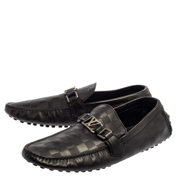 Pre Owned Louis Vuitton Black Leather Damier Infini Hockenheim Moccasins Size 43
