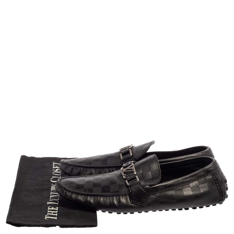 Pre Owned Louis Vuitton Black Leather Damier Infini Hockenheim Moccasins Size 43