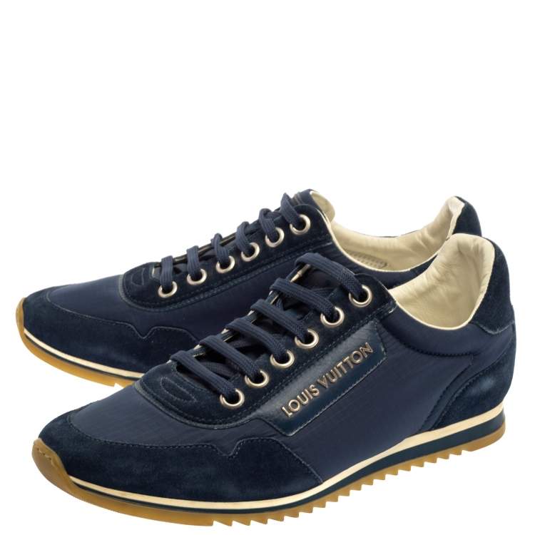 Pre Owned Louis Vuitton Blue Suede And Nylon Trainers Low Top Sneakers Size 39.5