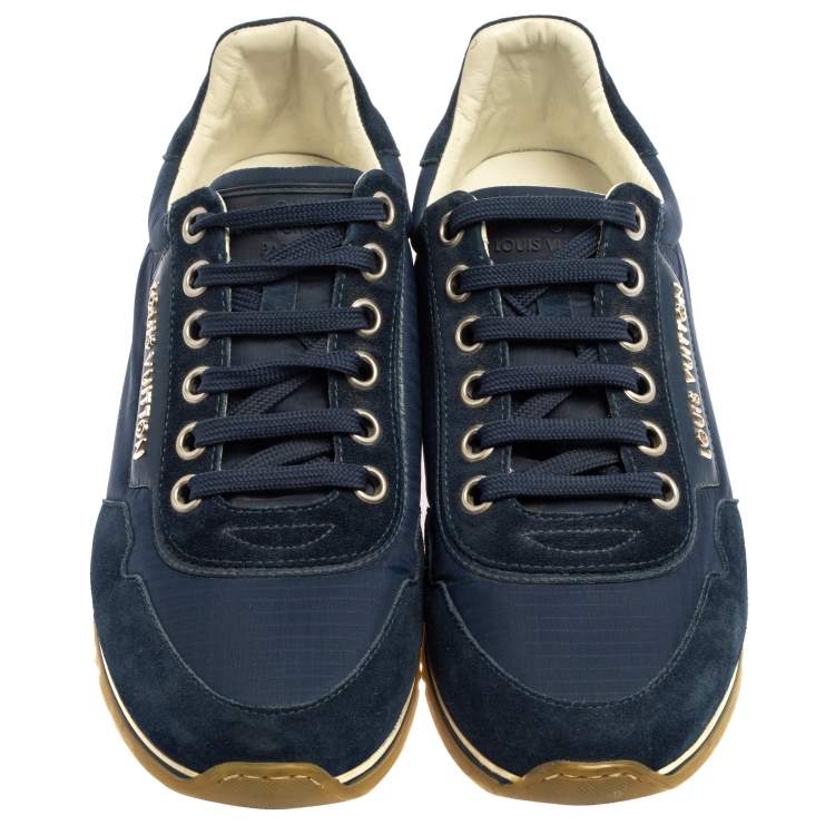 Pre Owned Louis Vuitton Blue Suede And Nylon Trainers Low Top Sneakers Size 39.5
