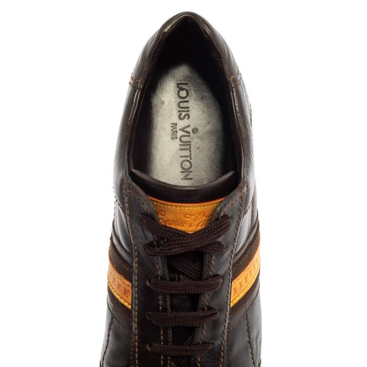 Pre Owned Louis Vuitton Brown Leather Low Top Sneakers Size 41.5